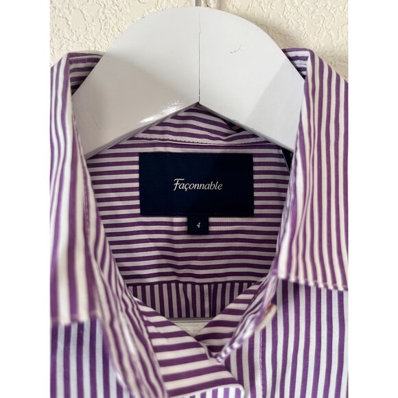 Faconnable Womens Purple White Striped Long-Sleeve Button-Down Shirt Size 4 - Picture 2 of 9